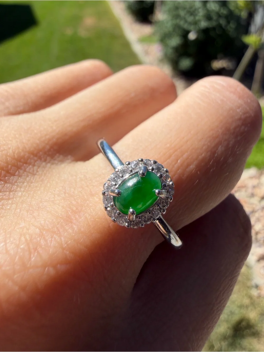 Natural Burmese Jadeite Jade A-Grade Ice Green Cabochon Ring